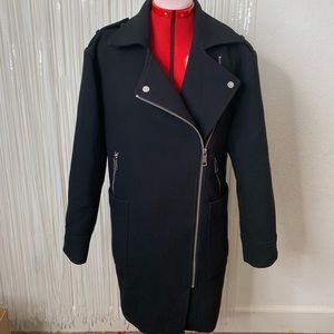 H&M black long moto style car coat jacket womens 2